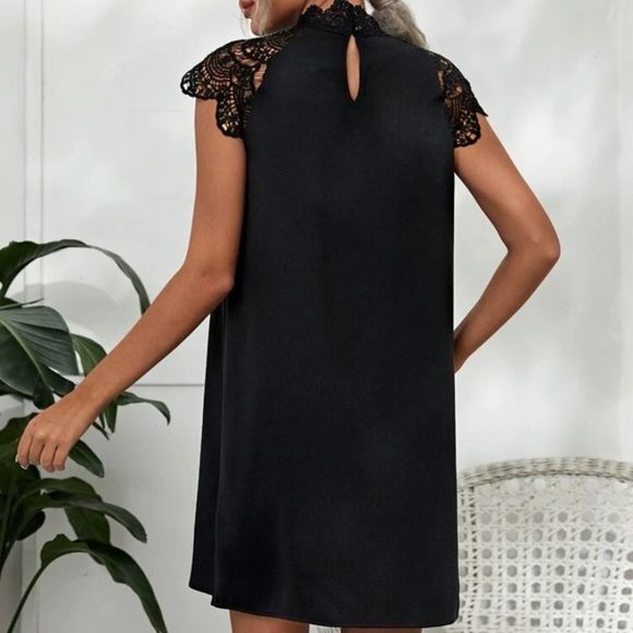 SHEIN Mock Neck Lace Yoke Dress - Picture 2 of 4